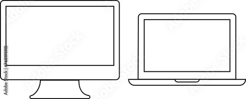 Desktop computer, laptop, tablet, smart phone device icons set with blank screen isolated on transparent background for new product, promotion, advertising black vector collection for website and app