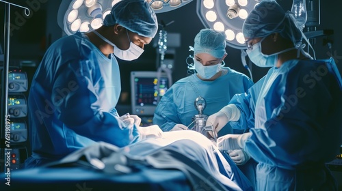 Group of doctors performing surgery in hospital