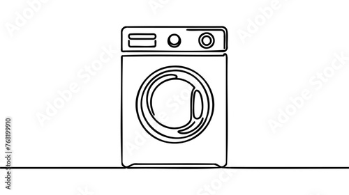 Washing machine in continuous line drawing style. Washer black line sketch on white background. Vector illustration.