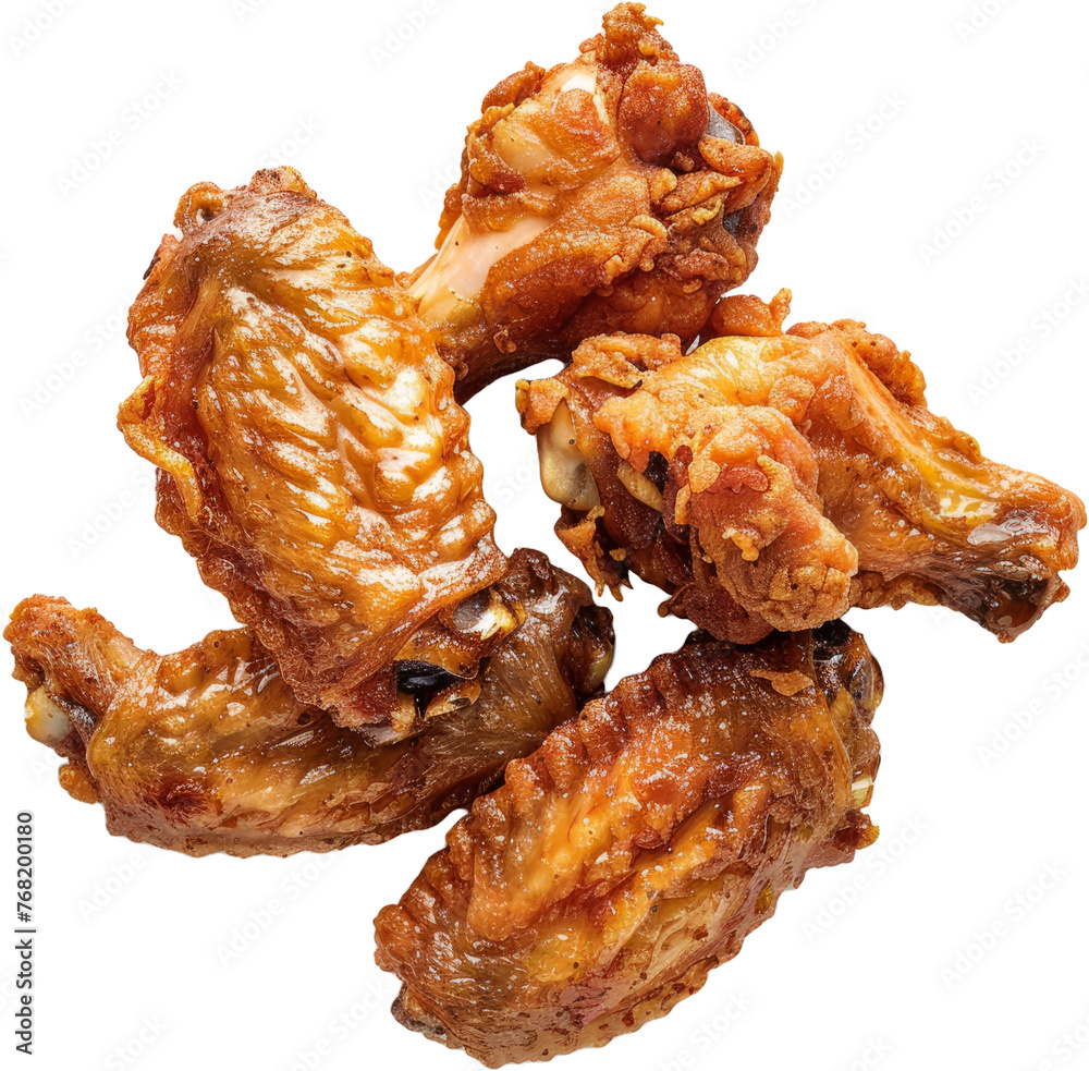 Crispy fried chicken wings glazed with barbecue sauce, cut out transparent Crispy fried chicken wings glazed with barbecue sauce, cut out transparent