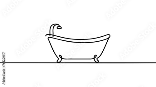 Bathtub in continuous line art drawing style. Clawfoot tub minimalist black linear design isolated on white background. Vector illustration