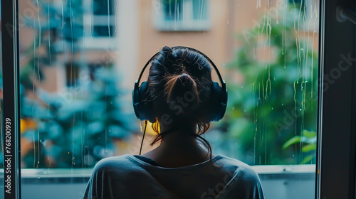 A person listening to music on their headphones photo