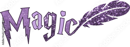 Magic with feather, writing pen, squid, - purple color - written - Vector graphics for presentations, greetings, banners, cards,, t-shirt, sweatshirt, prints, cricut, silhouette, sublimation	 photo