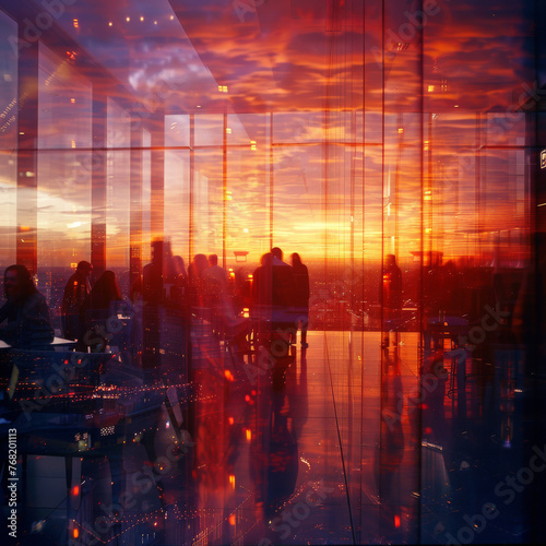 Long Exposure Office Scene at Sunset 