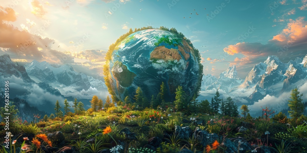 illustration concept of how to rescue our earth. project --ar 2:1 --stylize 750 Job ID: 056e386f-2c91-46a1-a10a-04828bfd4960 - obrazy, fototapety, plakaty 