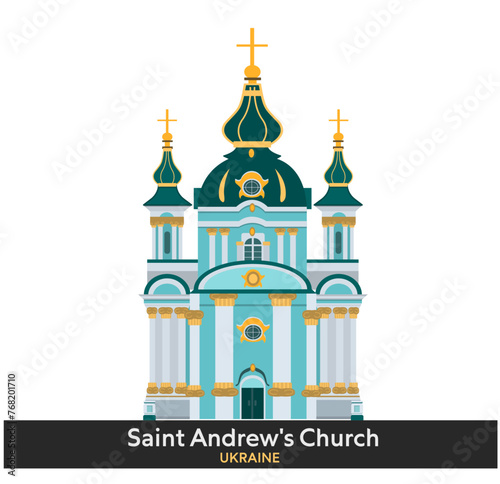 St Andrew's Church in Kyiv, Ukraine. Vector illustration
