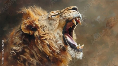 A lion is roaring with its mouth wide open 4K motion photo