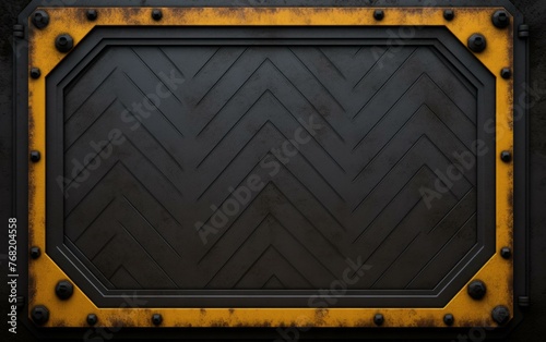 A metal plate with a yellow and black pattern. Generative AI.