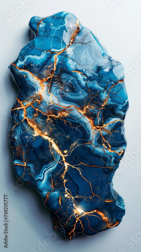 Luxurious blue and gold resin art piece, capturing the essence of a precious stone with intricate details photo
