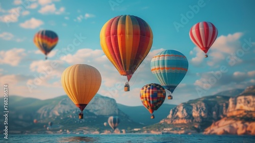 Three Hot Air Balloons Soaring Through Sky