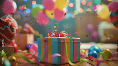 Colorful and Cheerful Birthday Gift Box in Festive Room
 photo