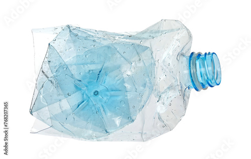 Blue plastic bottle crumpled, isolated on white, clipping path 