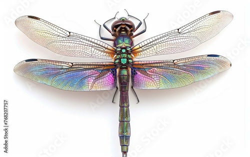 Sparkling Dragonfly with Colorful Wings Isolated on White Background.