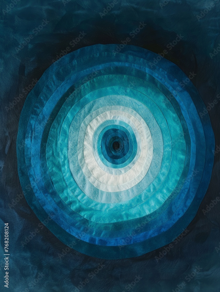 A painting depicting a blue and white circular object in intricate detail, capturing the contrast between the two colors