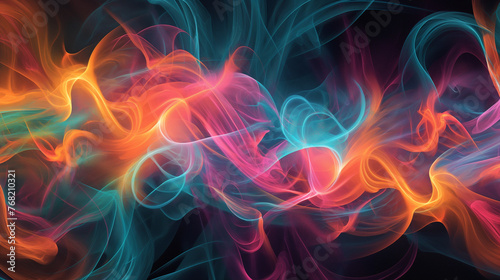 Abstract background with colorful smoke swirling in a dark backdrop.
