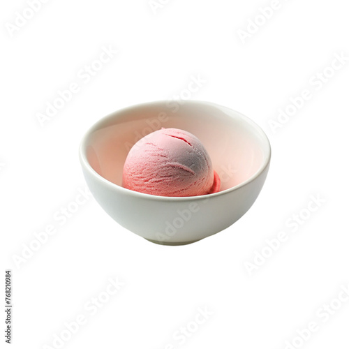 White bowl on pink ice cream ball. isolated on transparent background.