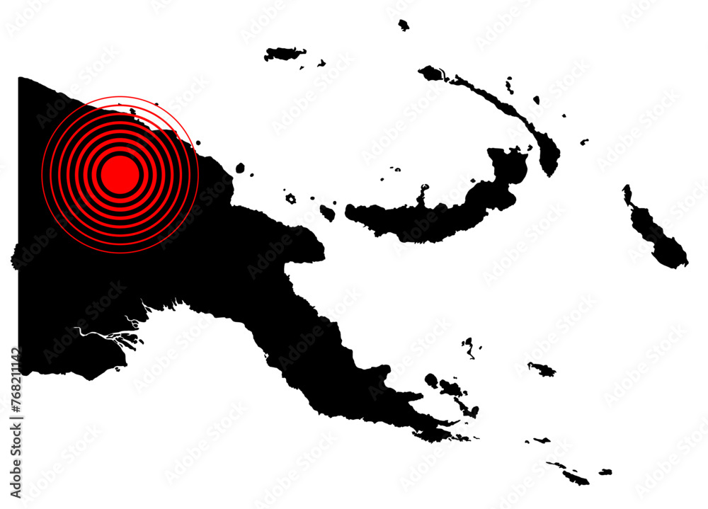 Vector illustration of Papua New Guinea map with epicentre of the earthquake in Ambunti Vector illustration of Papua New Guinea map with epicentre of the earthquake in Ambunti