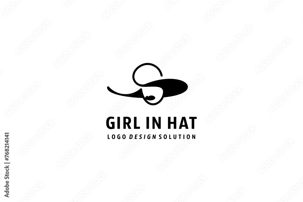 Template logo design solution with woman or girl in hat