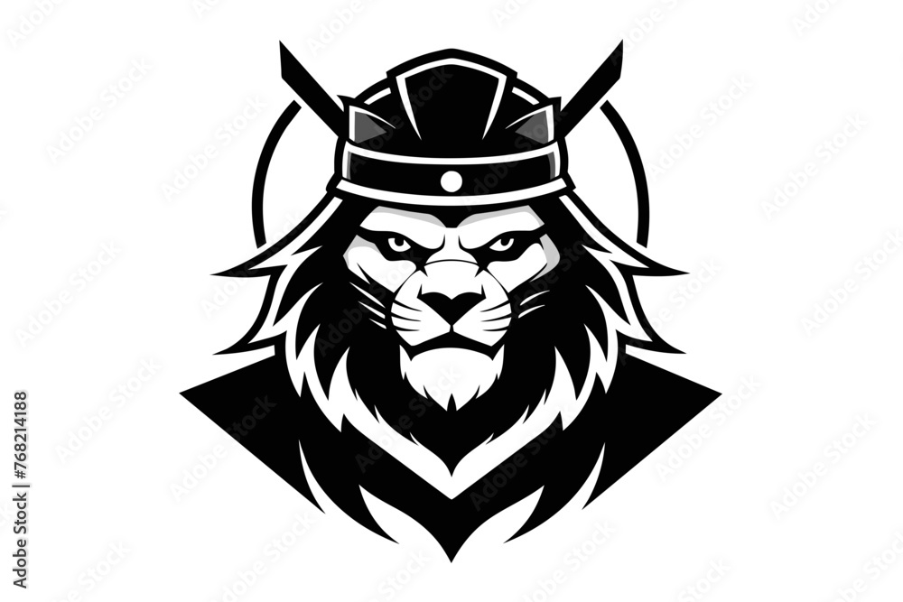 Fototapeta premium samurai lion logo isolated white background