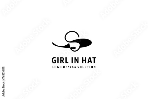 Template logo design solution with woman or girl in hat