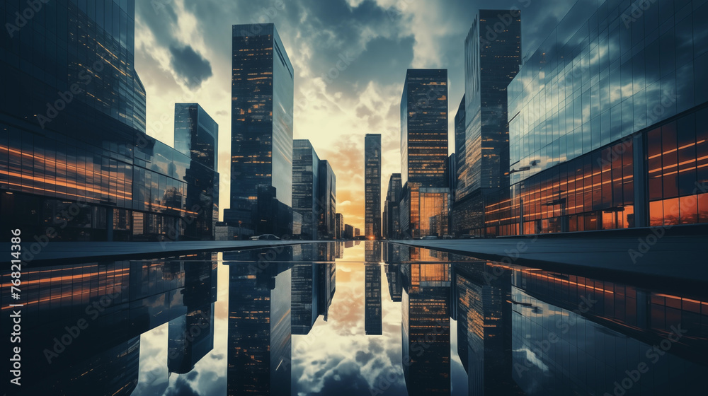 Fototapeta premium Abstract business and finance background. Modern urban business district