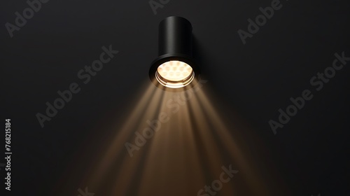 Black wall spotlight with warm light shining down.