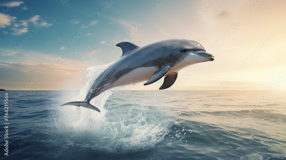 Fototapeta premium A photo of a graceful dolphin leaping out of the water