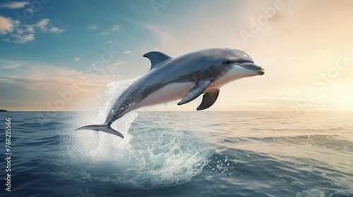 A photo of a graceful dolphin leaping out of the water © Global Stock