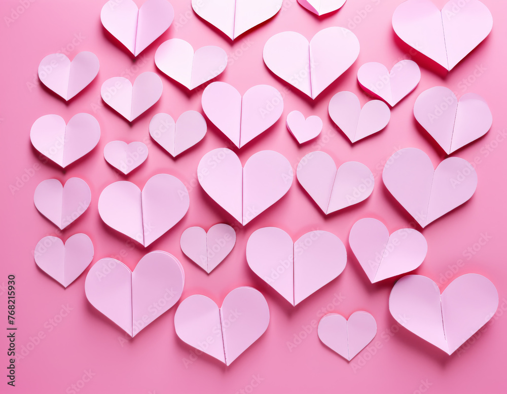Multitude of Pink Paper Hearts on Pink Surface