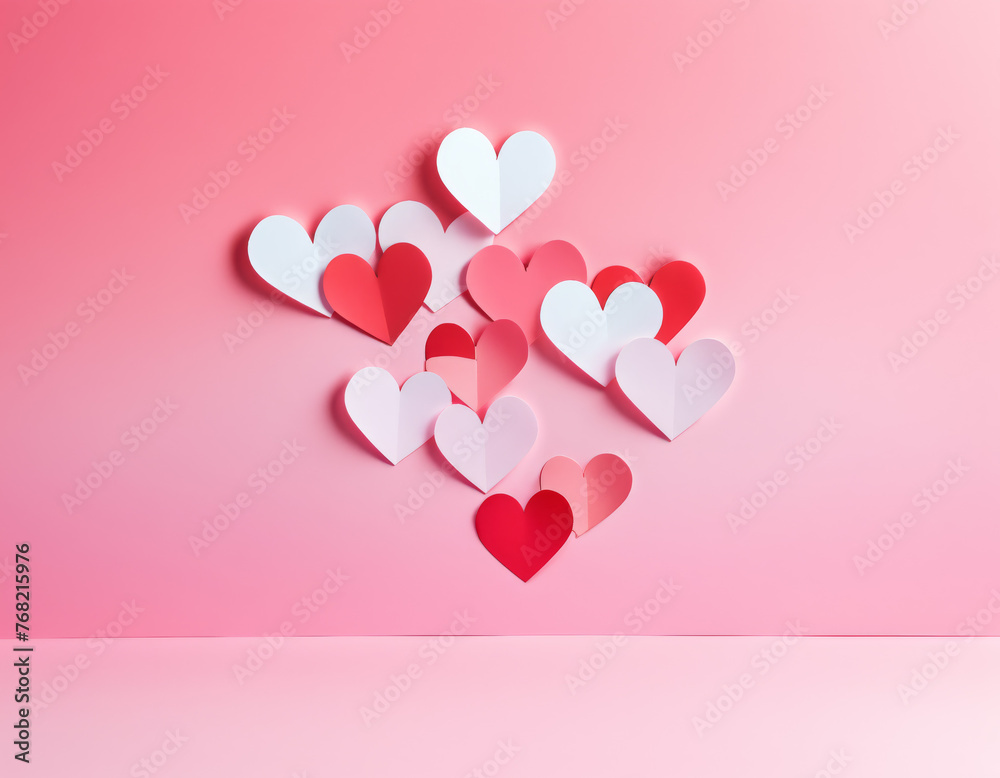 Paper Hearts Forming a Bigger Heart on Pink