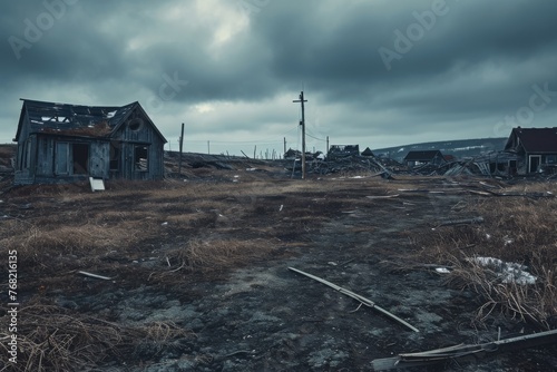 Abandoned House in an Open Field, A harsh landscape illustrating the desolation caused by the opioid epidemic, AI Generated