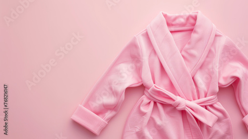 Soft Pink Robe on Pastel Background. Comfort and luxury in home attire.