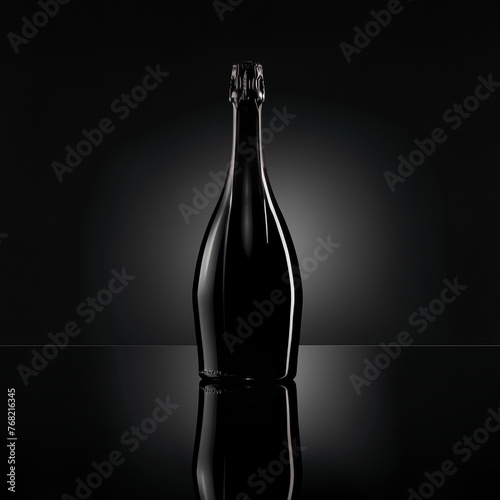A bottle of champagne on a black background. A place for labels and text.