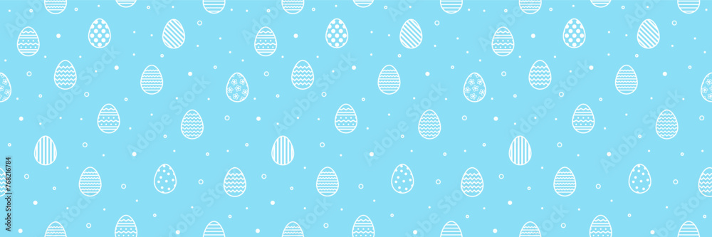 Minimalist Easter seamless pattern with simple eggs. Design of a background for invitation, card and poster. Panoramic header. Vector illustration - obrazy, fototapety, plakaty 