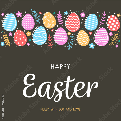 Happy Easter. Greeting card concept in modern minimal style. Background with Easter eggs. Vector illustration