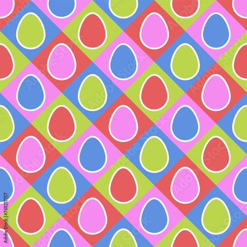 Design of Easter background. Seamless pattern with eggs and geometric shapes. Retro style.  Vector illustration