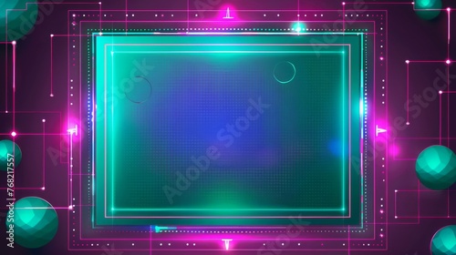 Digital geometric shapes with neon borders against a dark backdrop, depicting modern abstract design.