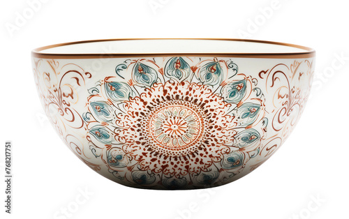 Elegant Floral Serving Bowl Isolated On Transparent Background PNG.