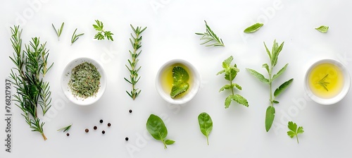 Fresh herbs and spices on white background, perfect for cooking and food lovers