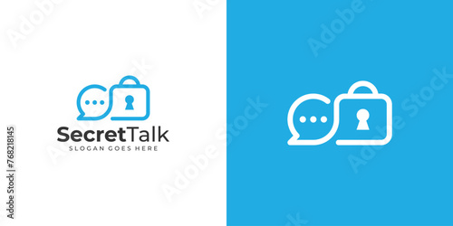 Creative Secret Talk Logo. Bubble Chat and Padlock, Safe Chat with Linear Oultine Style. Communication Logo Icon Symbol Vector Design Inspiration.