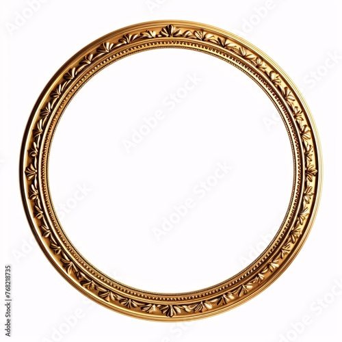 a gold circular frame with a white background
