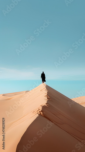 Silhouette of man walking on sand dune