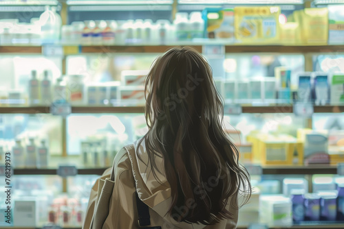A woman is looking at the shelves of a store