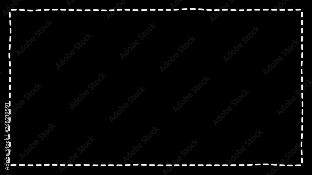 White line, dashed line and dash-dotted line frame, border animated with alpha channel. Rectangular doodle scribble element motion graphic on transparent background.