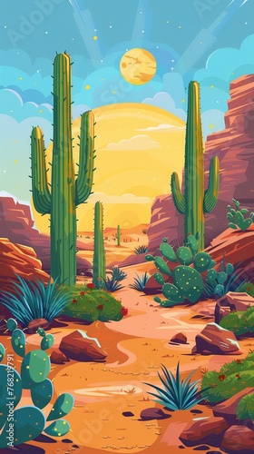 Design wallpaper with cacti and desert landscapes for a westernthemed party photo
