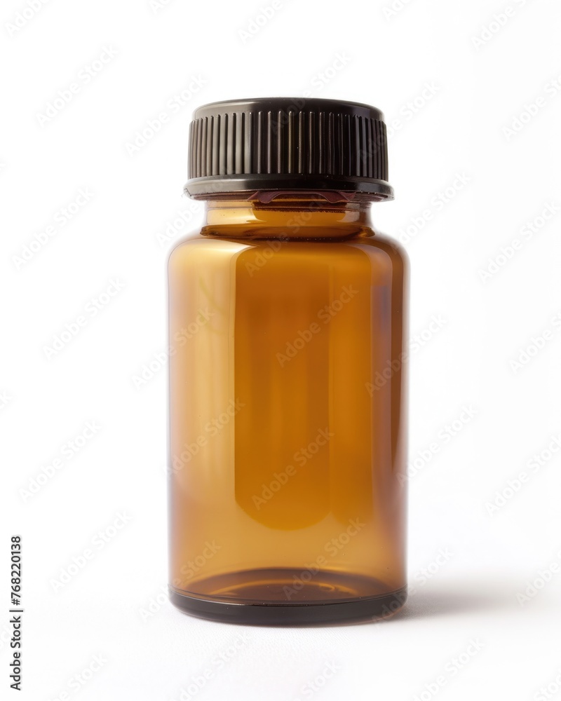 Isolated Amber Pill Bottle with Capsule. Care Container for Medical Use, Chemistry Background for Addiction or Aspirin Medicines Isolated Amber Pill Bottle with Capsule. Care Container for Medical Use, Chemistry Background for Addiction or Aspirin Medicines