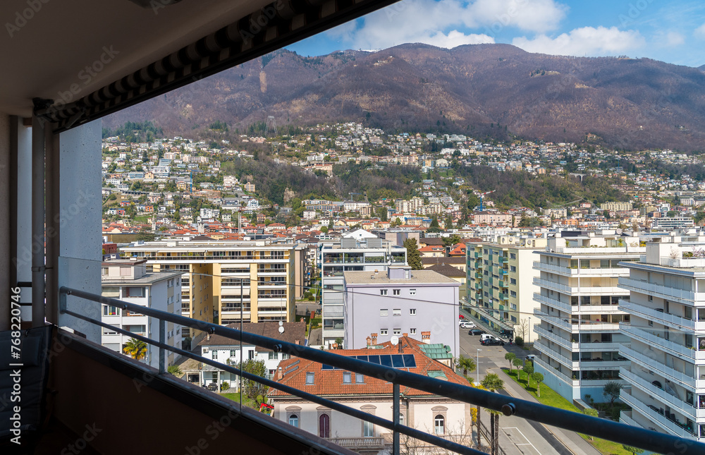 Φωτογραφία The city of Locarno with modern buildings seen from above, Ticino canton, Switze