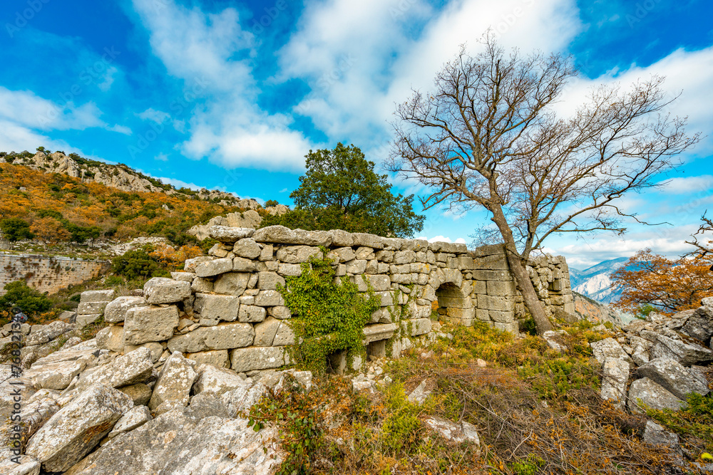 Termessos ancient city the amphitheatre. Termessos is one of Antalya -Turkey's most outstanding archaeological sites. Despite the long siege, Alexander the Great could not capture the ancient city.