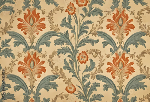 Vintage Wallpaper Floral Pattern of 18th Century 