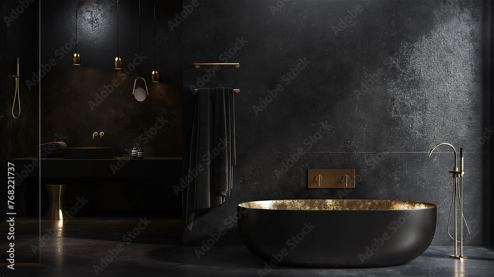 Luxurious bathroom in black and gold colors.